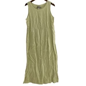 real comfort full length linen dress sz 10 green sleeveless round neck modest